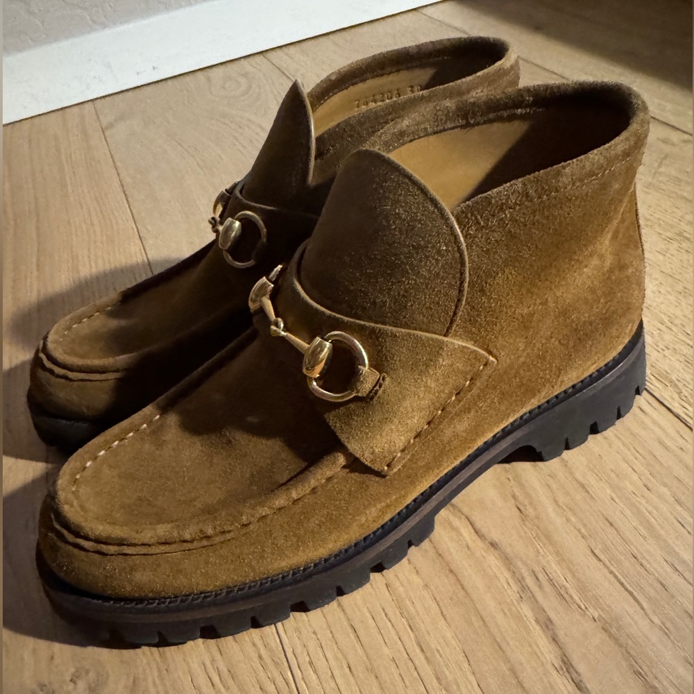 Gucci Sylke Horsebit-detailed suede ankle boots IT38 Brown